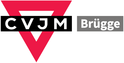 Rotes Dreieck mit Schwarzem Balken und weißem Inhalt. CVJM Brügge.